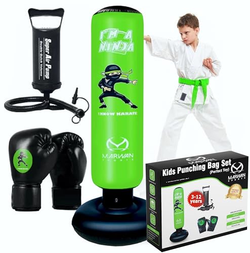 Kids Boxing Set with Punching Bag, Boxing Gloves, Ninja Toys for Kids 4-12 Years Old, Great Gift for Birthday, Christmas