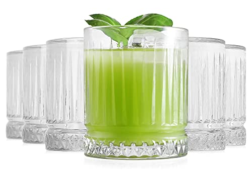 LUXU Lowball Glasses Set of 6,Old Fashioned Heavy Base Glassware For Whiskey and Alcohol Drinks,Rock Style Tumbler for Water/Juice and Milk,Cocktail Cups For Mixed Drinks(11oz)