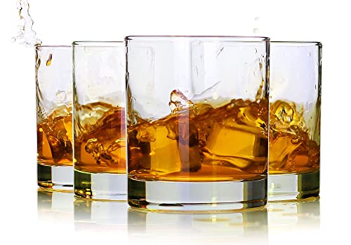 LUXU Whiskey Glasses,Premium 11 OZ Scotch Glasses Set of 4,Old Fashioned Whiskey Glasses,Perfect Idea for Scotch Lovers,Style Glassware for Bourbon,Rum glasses,Bar whiskey glasses,Clear