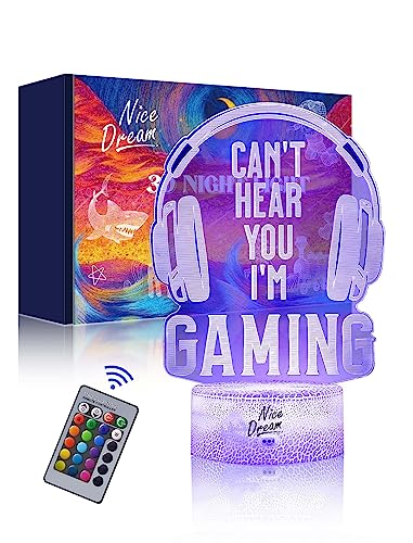 Nice Dream Gaming Headset Night Light for Kids, 3D Illusion Lamp, 16 Colors Changing with Remote Control, Room Decor, Gifts for Children Boys Girls