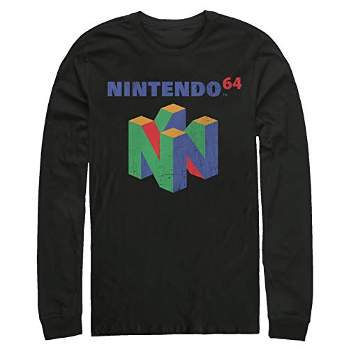 Nintendo Men's N64 Logo Long Sleeve T-Shirt, Large, Black