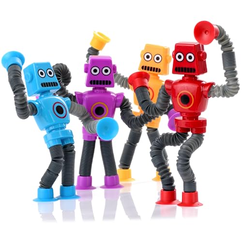 nutty toys Sensory Robot Toys 4pk - Top Pop Tubes Fidget Toy 2023 for ADHD Autism Ages 3 4 5 6 7 8 9 10, Best Kids Travel Toy Gifts Idea, Unique Christmas Tween, Toddler, Girl & Boy Stocking Stuffers