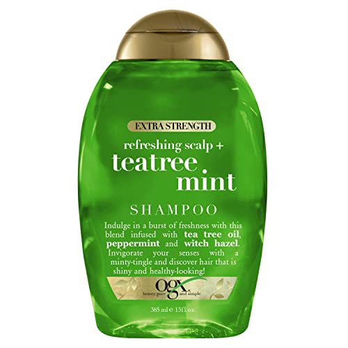 OGX Extra Strength Refreshing Scalp + Teatree Mint , Invigorating Scalp Shampoo with Tea Tree & Peppermint Oil & Witch Hazel, Paraben/ Sulfate-Free Surfactants, 13 fl oz