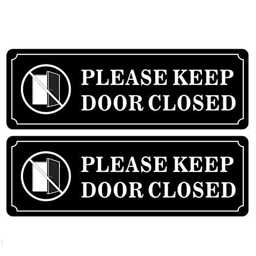 Outdoor/Indoor (2 Pack) 9" X 3" - Please Keep Door Closed - Black & White Vinyl Label Sticker Decal - for Business Store, Shop, Cafe, Office, Restaurant - Back Self Adhesive Vinyl