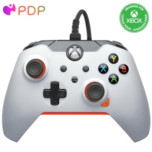 PDP Wired Xbox Game Controller - Microsoft Licensed for Xbox Series X|S/Xbox One/PC, Dual Vibration Gamepad, App Supported - Atomic White/Orange (Amazon Exclusive)