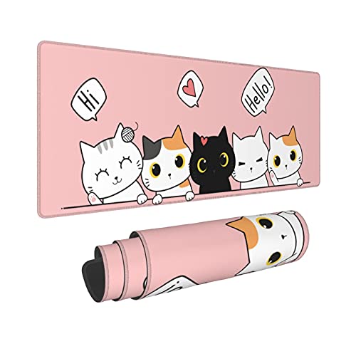 Pink Cute Kittens Cat Gaming Mouse Pad Large XL Girls Kawaii Desk Mat Long Extended Pads Big Mousepad for Home Office Decor Accessories