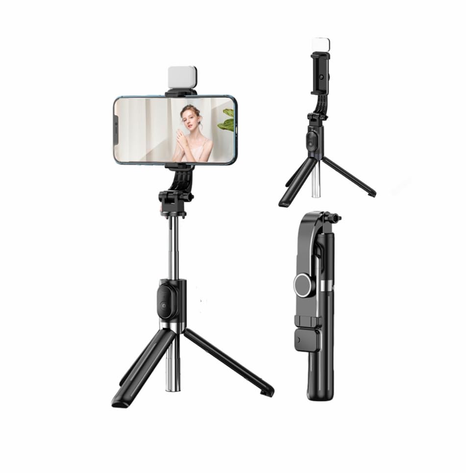 Portable 43 Inch Selfie Stick with Fill Light，Selfie Stick Phone Tripod with Wireless Remote Shutter，Compatible with iPhone Android Phone, Camera (Black)
