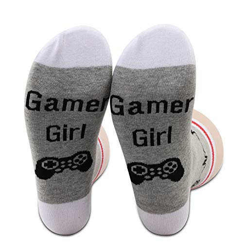 PXTIDY 2 Pairs Girl Gamer Socks Gaming Gamer Girl Crew Socks Funny Video Gamer Gift Gaming Lover Socks for A Girl Who Loves Games(Gamer Girl)