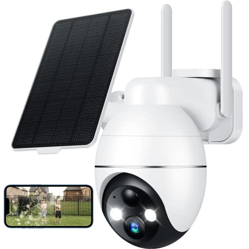Recacam Solar Security Cameras Wireless Outdoor, 2K PTZ Solar Cameras for Home Security, 2.4G Wi-Fi Outdoor Camera Wireless with PIR, 2-Way Talk, IP65, 4dbi, Spotlight/Siren, Color Night Vision