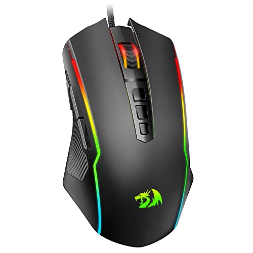 Redragon Gaming Mouse, Wired Gaming Mouse with RGB Backlit, 8000 DPI Adjustable, Mouse with 9 Programmable Macro Buttons & Fire Button, Software Supports DIY Keybinds, M910-K