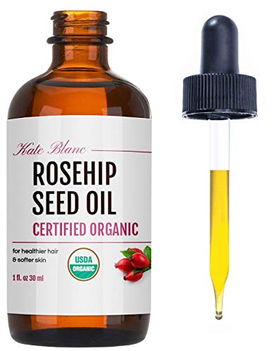 Rosehip Oil for Face & Skin - Kate Blanc Cosmetics. USDA Organic Rosehip Seed Oil for Gua Sha Massage & Face Oil. 100% Pure, Cold Pressed Rose Hip Oil for Acne Scars & Facial Oil (1 oz)