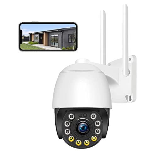 Security Camera Outdoor Wired with Night Vision Color, 360 WiFi Cameras for Home Security, Waterproof Video Surveillance Cameras, Motion Detection, Auto Tracking & Alarm, Fee Phone App and PC Software