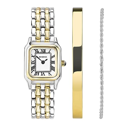 Sekonda Monica Gift Set Ladies 20mm Quartz Watch in White with Analogue Display, and Two Tone Alloy Strap 49039