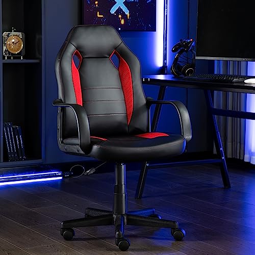 SNUGWAY Ergonomic Height Adjustable 360 Swivel Computer Desk PU Leather Gaming Chair, 5.5 ft, Red