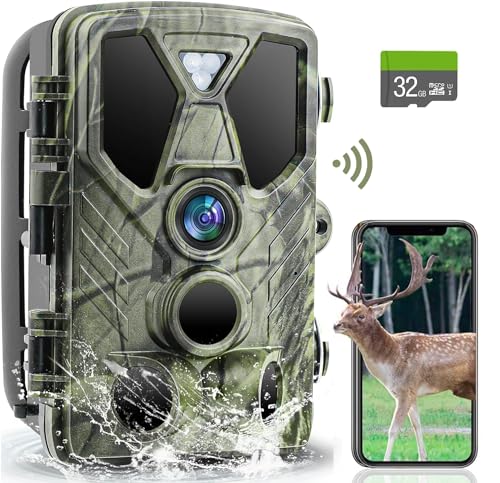 Suntekcam WiFi Trail Camera 4K 36MP Game Camera with 120° Detection Angle Night Vision Motion Activated IP66 Waterproof for Wildlife Deer Scouting Hunting with 32GB Micro SD Card