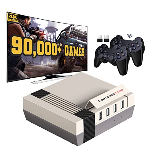 Super Console X Cube,64G Retro Video Game Console Built-in 90,000+ Games,TV&Game Systems in 1, Game Consoles Support for 4K TV 1080P HD Output,with 2 Wireless Controllers,Support LAN/WiFi