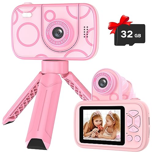 Teslahero Kids Camera Toys for 3-12 Years Old Boys Girls,Children's Camera with Flip-up Lens for Selfie & Video,HD Digital Camera,Christmas Birthday Party Gifts for Child Age 3 4 5 6 7 8 9 (Pink)