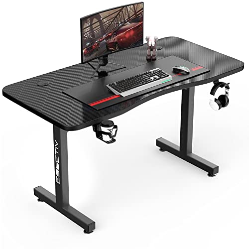 Waleaf Gaming Desk 40 inch,PC Gaming Table,T-Shaped Gaming Computer Desk with Free Mouse Pad,Racing Style Professional Gamer Game Station,Carbon Fiber Home Office Desk with Cup Holder&Headphone Hook