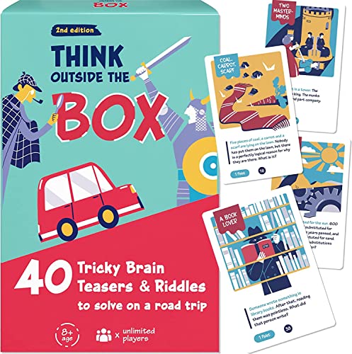 WELL BALANCED Travel Game - Think Outside The Box - 40 Puzzles to Solve on a Road Trip | Travel Game for Adults & Kids | Car Game for Families and Friends