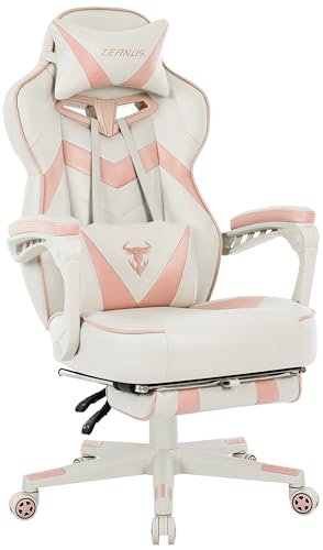 Zeanus Gaming Chair Pink Game Chair for Girls High Back Gaming Chairs for Adults Reclining Computer Chair with Footrest Ergonomic Gamer Computer Chair with Massage Gaming Chair for Women