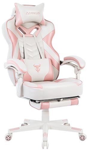 Zeanus Pink Gaming Chair Gaming Chairs for Adults PC Game Chair for Girls Computer Chair with Footrest Office Swivel Ergonomic Racing Style Reclining Gaming Computer Chair with Massage High Back