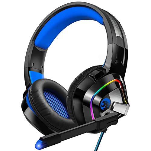 ZIUMIER Gaming Headset PS4 Headset, Xbox One Headset with Noise Canceling Mic and Rgb Light, PC Headset with Stereo Surround Sound, Over-Ear Headphones for PC, PS4, Xbox One, Laptop