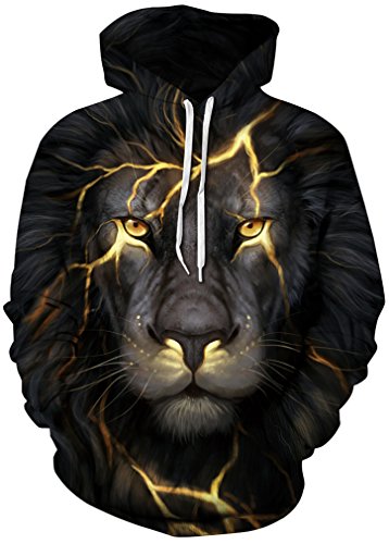 FLYCHEN Men's 3D Hoodie Pullover Print Pattern Fashion Sweatshirt Sportswear Black Lion SM