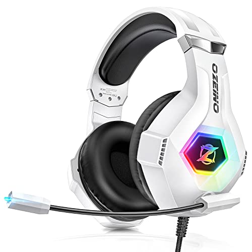 Gaming Headset PS4 Headset, Xbox Headset with 7.1 Surround Sound, Gaming Headphones with Noise Cancelling Flexible Mic RGB Light Memory Earmuffs for PC, PS5, PS4, Xbox Series X/S, Xbox one, Switch