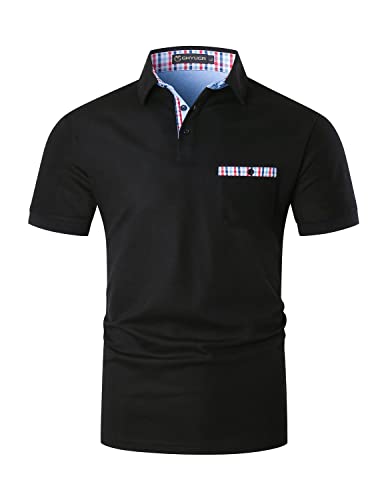 GHYUGR Men's Polo Shirts Short Sleeve Polo Casual Contrast Color Splice T-Shirt,Black33,L