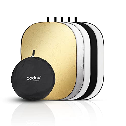 Godox 40"x60"/100x150cm Collapsible Photography Light Reflector, 5-in-1 Oval Multi Disc Diffuser with Carrying Bag - Gold, Silver, Black, White, Translucent for Studio Outdoor Lighting