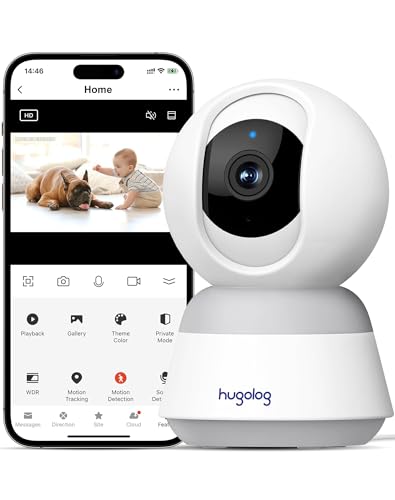 Hugolog 3K 5MP Indoor Pan/Tilt Security Camera, AI Sound Processing Ideal for Baby Monitor/Pet Camera/Home Security with 12×Zoom,Starlight Color Night Vision,Human Dectection,US Cloud,Works with Alexa