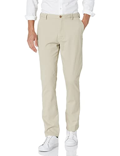 IZOD Men's Saltwater Stretch Flat-Front Chino Pants, Stone Strt, 34W x 32L