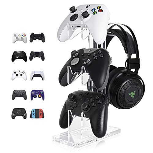 OAPRIRE Universal 3 Tier Controller Stand and Headset Stand for Xbox ONE X Switch PS4 PS5 PC, Controller Holder Gaming Accessories, Build Your Game Fortresses (Clear)