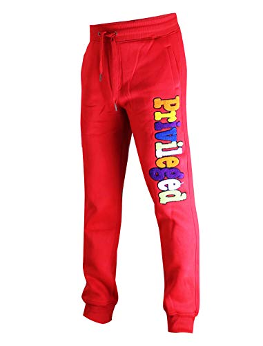 SCREENSHOT-P11977 Mens Premium Hip Hop Fashion Pockets Fleece Pants - Athletic Sportswear Jogger Chenille Embroidery Fitness Utility Sweatpants-Red-Medium