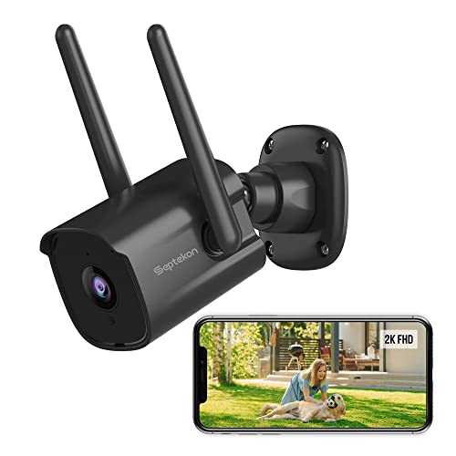 Septekon Security Camera Outdoor, CCTV Camera Wireless, 2K Dual Antenna WiFi Home Surveillance Cameras with IP66 Waterproof, Night Vision, AI Motion Detection, 2-Way Audio, Black - P30