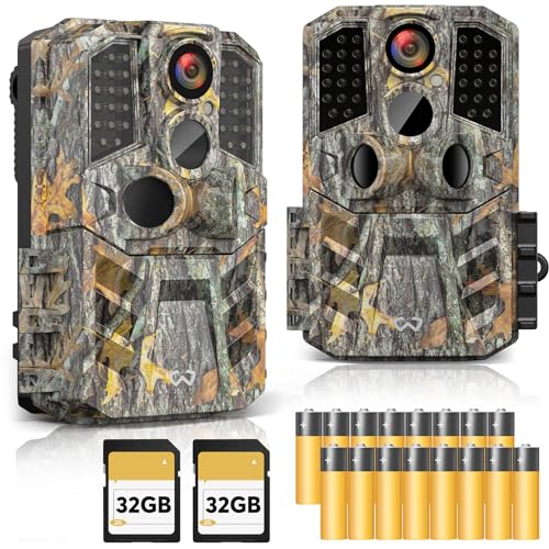WOSODA Trail Camera 2 Pack 30MP 1920P HD - Game Camera with SD Cards, 0.2s Trigger Time Infrared Night Vision Motion Activated Hunting Camera, IP66 Waterproof 2.0''LCD Wildlife Camera for Monitoring
